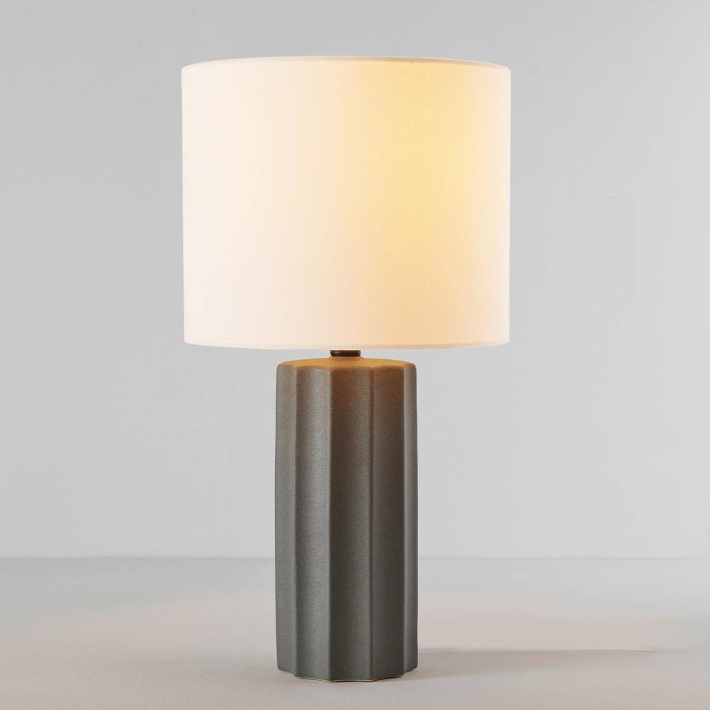 20" Dark Gray Concrete Table Lamp with White Linen Shade