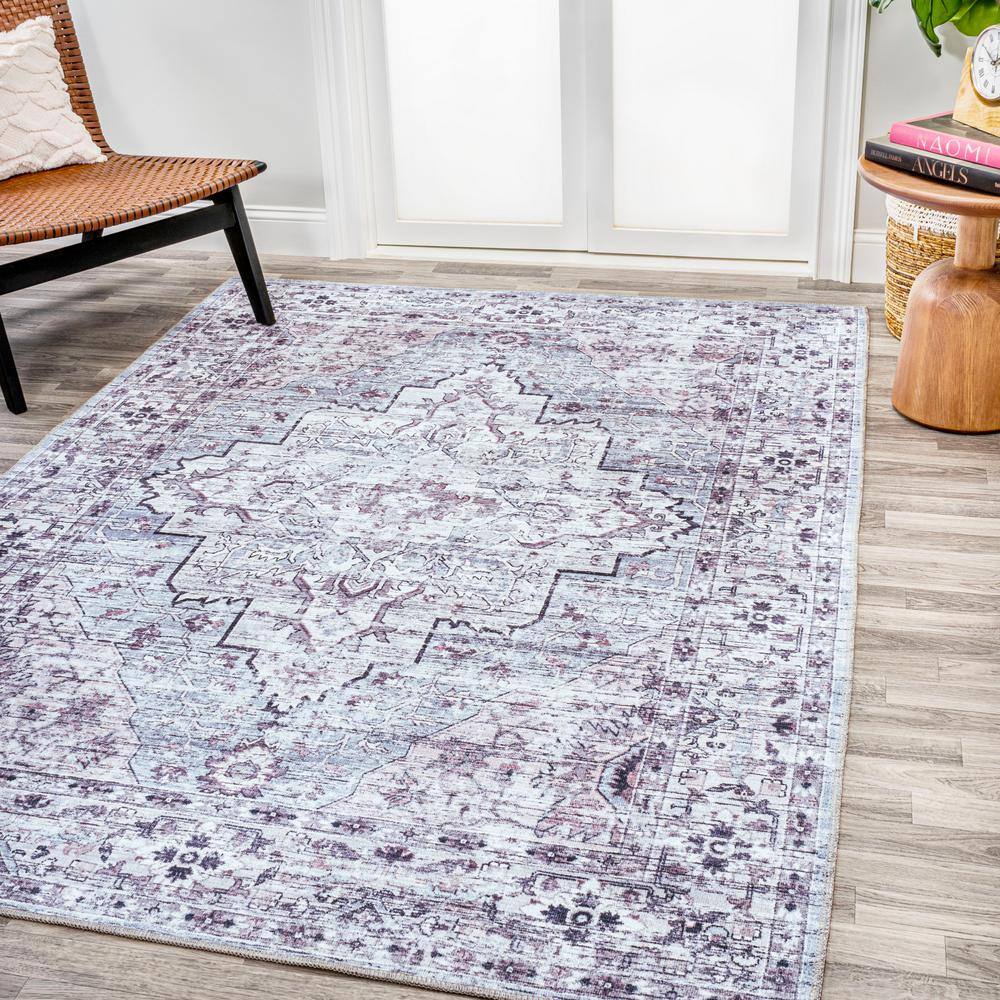 Didim Gray and Purple Medallion Washable 4' x 6' Area Rug
