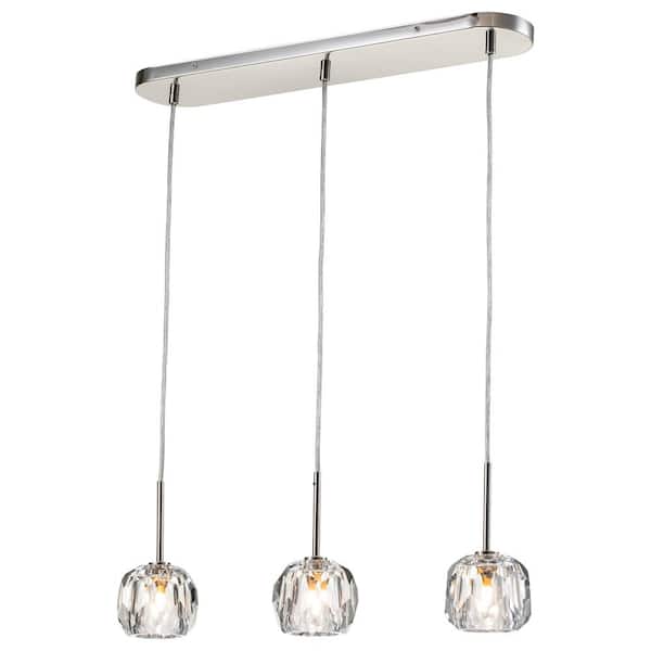 C Cattleya 3-Light Brushed Nickel Island Pendant LED Light with Crystal Globes