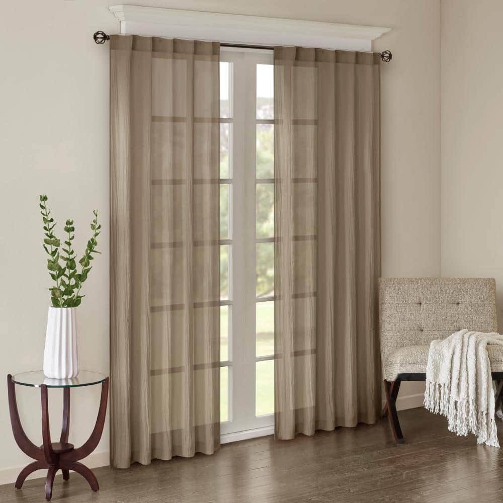 Taupe Sheer Ground Length Polyester Curtain Panel Pair