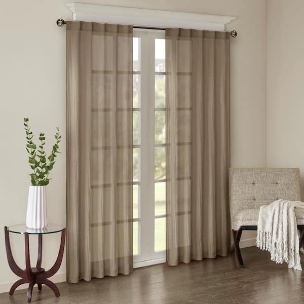Madison Park Kaylee Taupe Polyester 42 in. W x 84 in. L Rod Pocket Sheer Curtain (Double Panel)