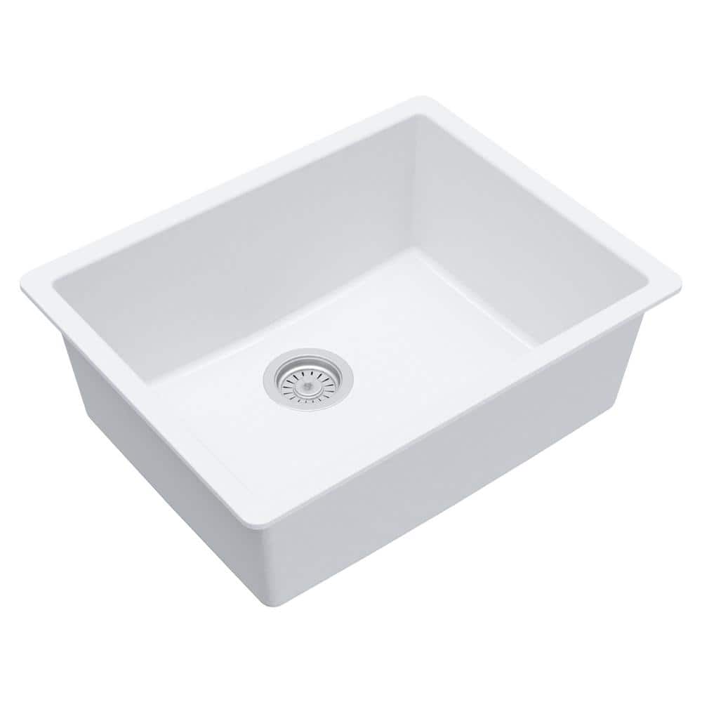 White Quartz 24'' Single Bowl Undermount Kitchen Sink