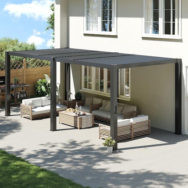 Sizzim 10 ft. x 10 ft. Black Metal Pergola with Adjustable