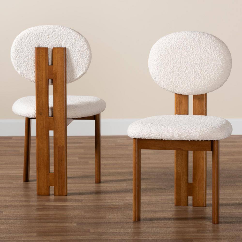 Kacela Cream Boucle Upholstered Side Chair with Walnut Wood Frame