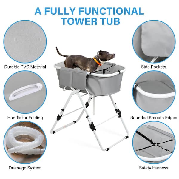 Foobrues Portable Elevated Pet Bathtub with Drain Hose and Harness