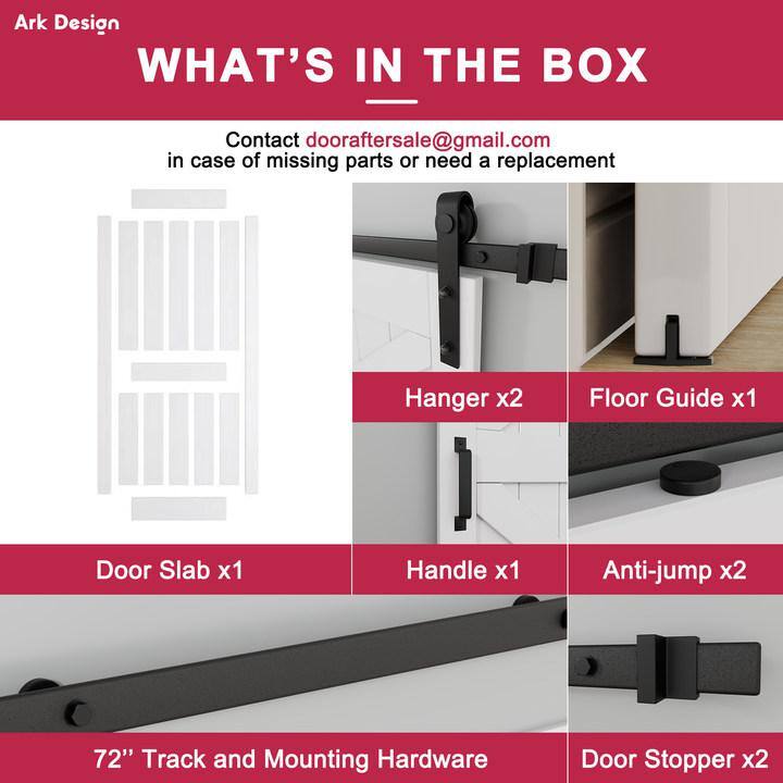 White 30" x 84" Primed MDF Barn Door Kit with Black Hardware