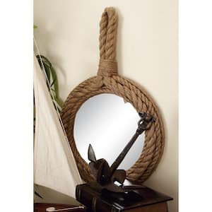 20 in. x 13 in. Round Framed Brown Wall Mirror with Rope Accents (Set of 3)