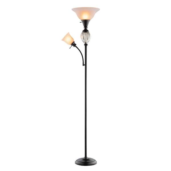 Hampton Bay Highgate 71.5 in. Oil Rubbed Bronze Mercury Glass Font Floor Lamp with Reading Light