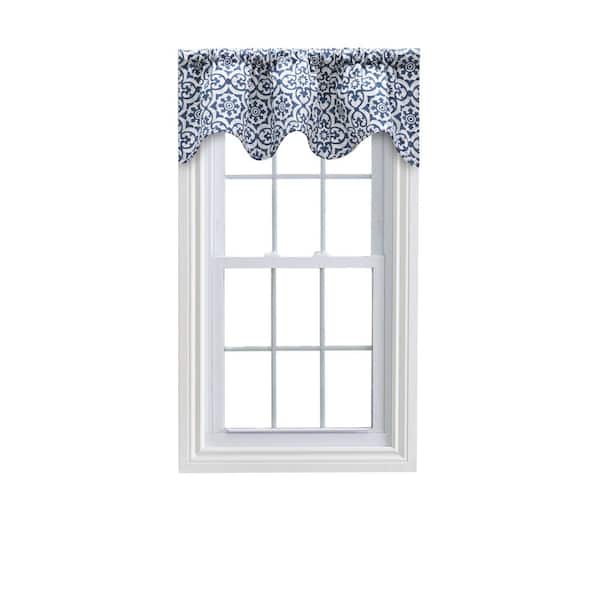 Ellis Curtain Athens 16 in. Cotton Lined Scallop Valance in Navy