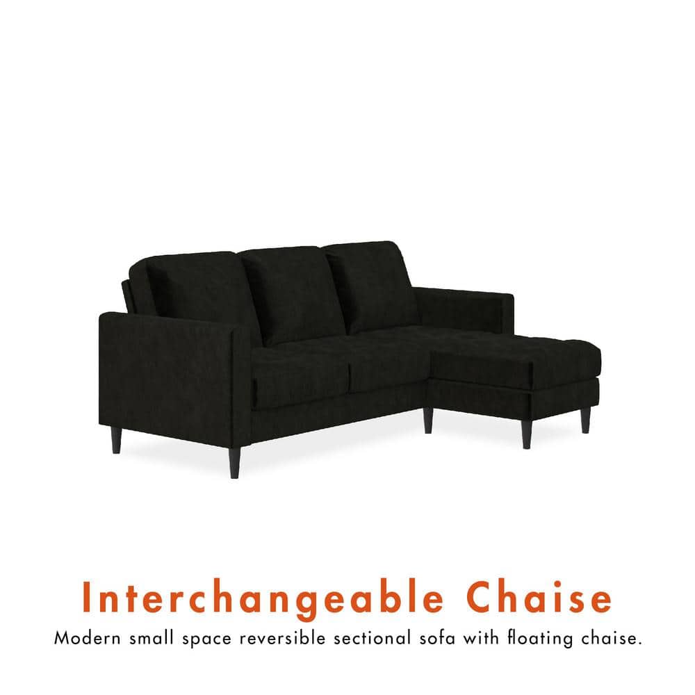 Strummer 81.63" Black Velvet Reversible Sectional Sofa with Ottoman