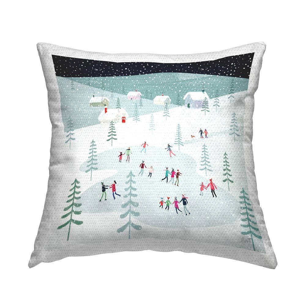 Winter Ice Skating Snowy Scene Multi-Color Square Outdoor Throw Pillow price history on PriceWatchPro