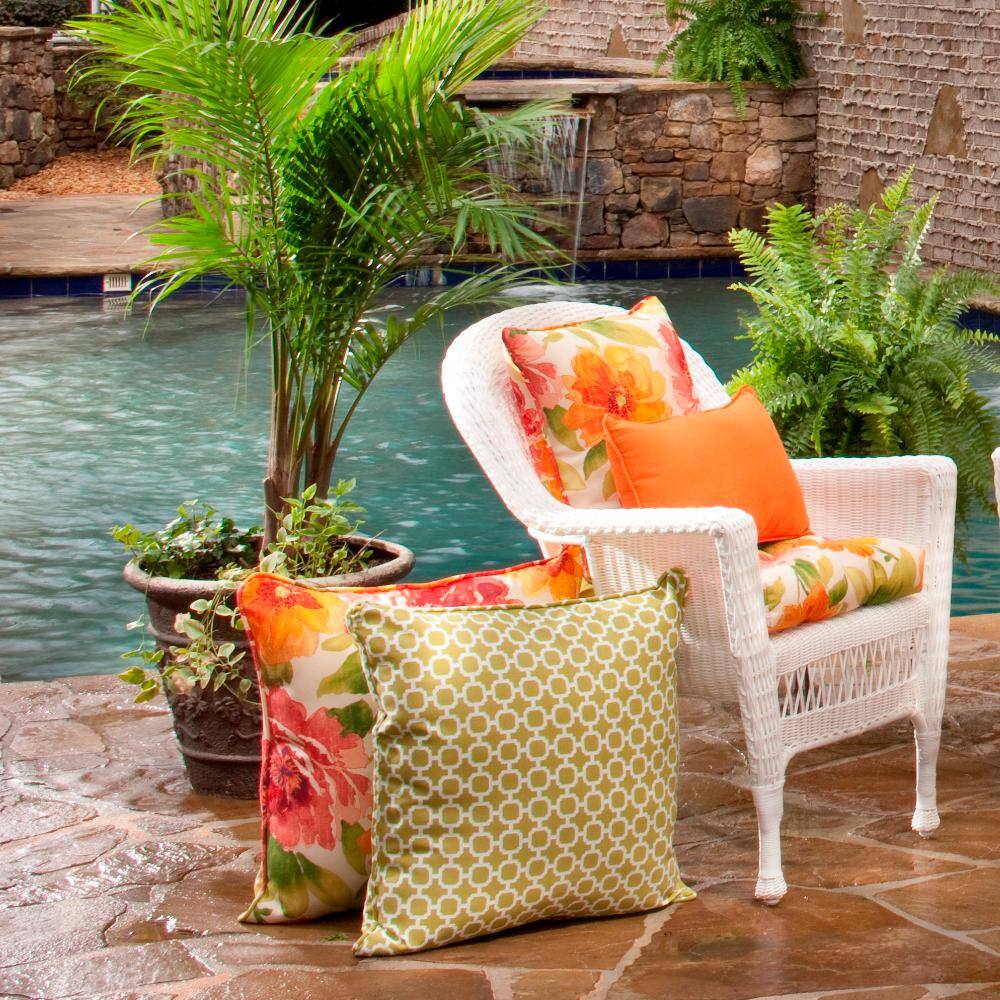 Muree Green and Orange Floral Square Floor Pillow