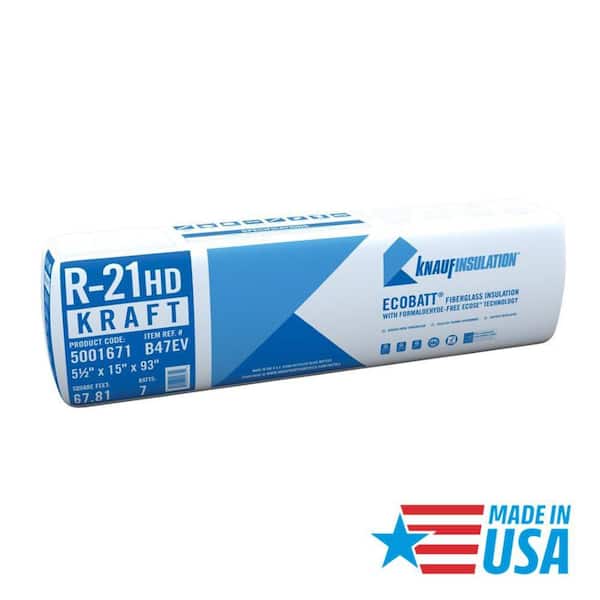 R-21 EcoBatt Kraft Faced Fiberglass Insulation Batt High Density 15 in. x 93 in. x 5-1/2 in.