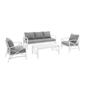 Kaplan White 4-Piece Metal Patio Conversation Set with Gray Cushions