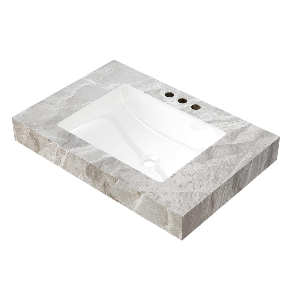 30 in.W x 19 in.D Light Gray Sintered Stone Countertop,White Ceramic Sink,3 Pre-drilled Faucet Holes price history on PriceWatchPro