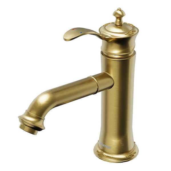 Karran Vineyard Single-Handle Single-Hole Basin Bathroom Faucet with Matching Pop-Up Drain in Brushed Gold