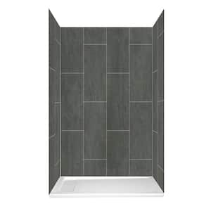 48 in. L x 34 in. W x 78 in. H 4-Piece Glue Up Alcove Shower Wall Kit and Left Concealed Drain Base in Gray Slate