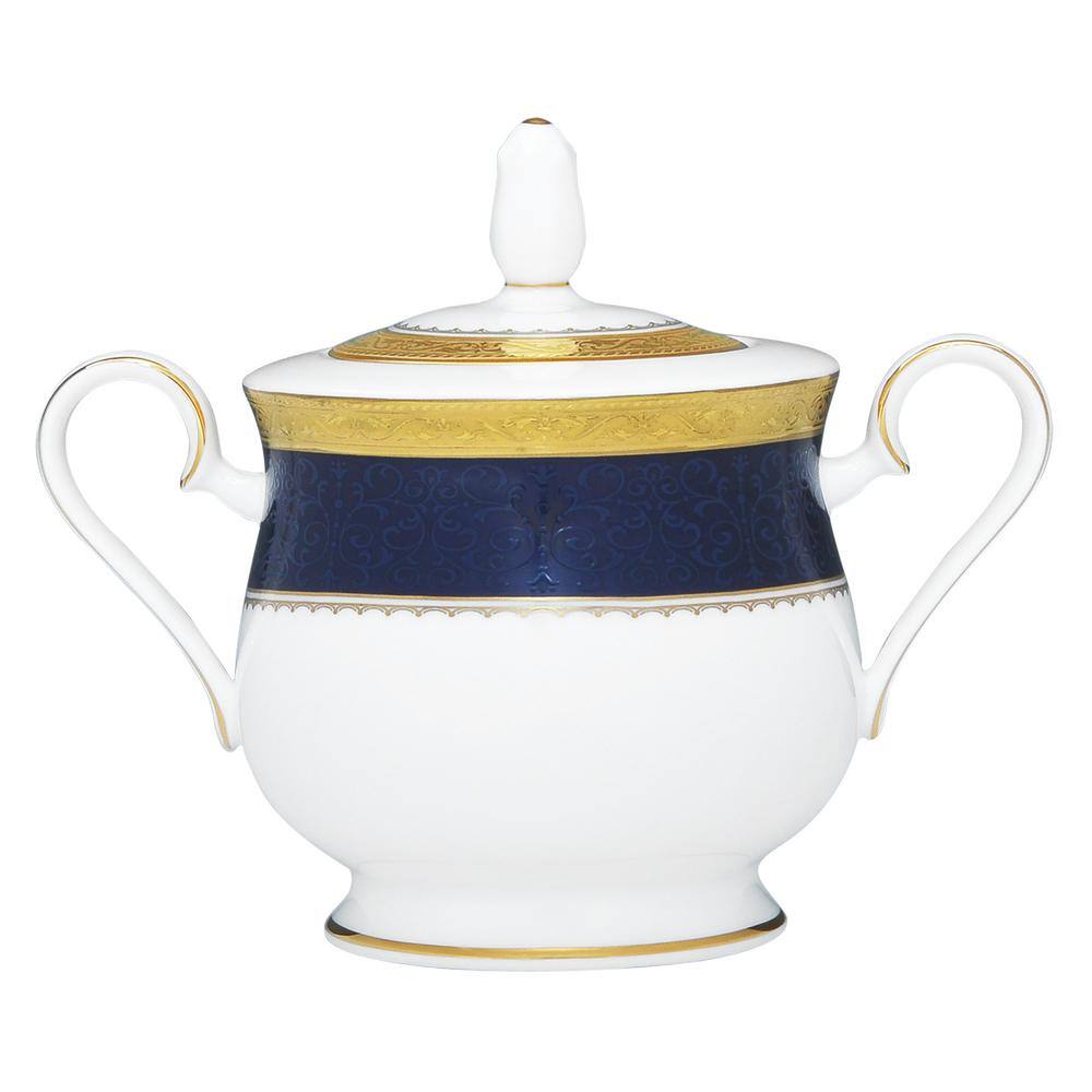Noritake Odessa Cobalt Gold 11.5 fl. oz. White Bone China Sugar Bowl