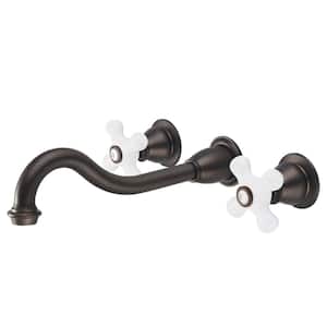 Wall Mount 2-Handle Elegant Spout Bathroom Faucet in Oil Rubbed Bronze