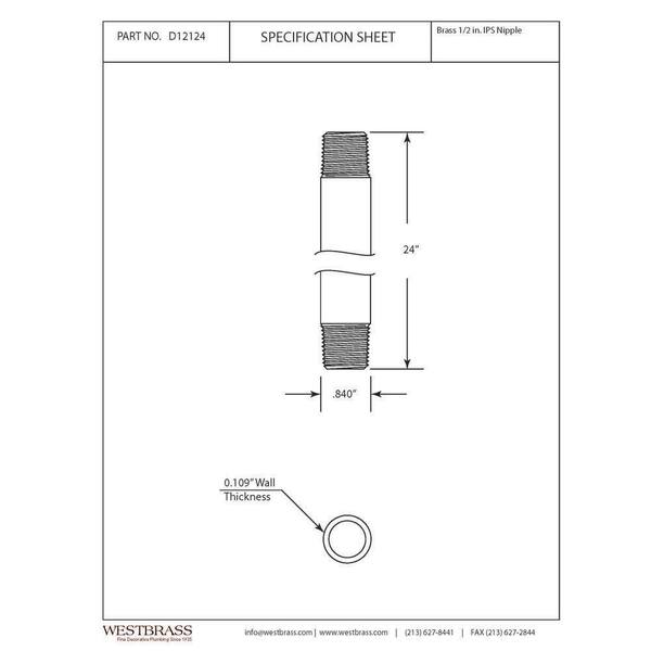 1/2 in. x 24 in. Brass Pipe Nipple in Polished Chrome 1/2 in. x 24 in. Brass Pipe Nipple in Polished Chrome