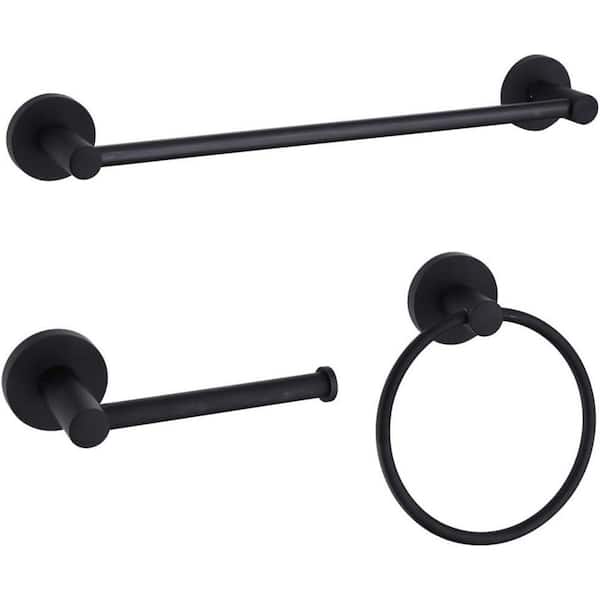 Dyiom Black Bathroom Hardware Set Wall Mounted, 24'' Towel Bar Adjustable, Toilet Paper Holder, Towel Ring