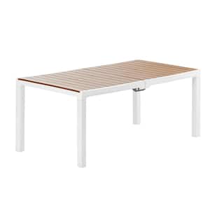 Madeira White and Teak Brown Indoor and Outdoor Rectangular Plastic Patio Dining Table