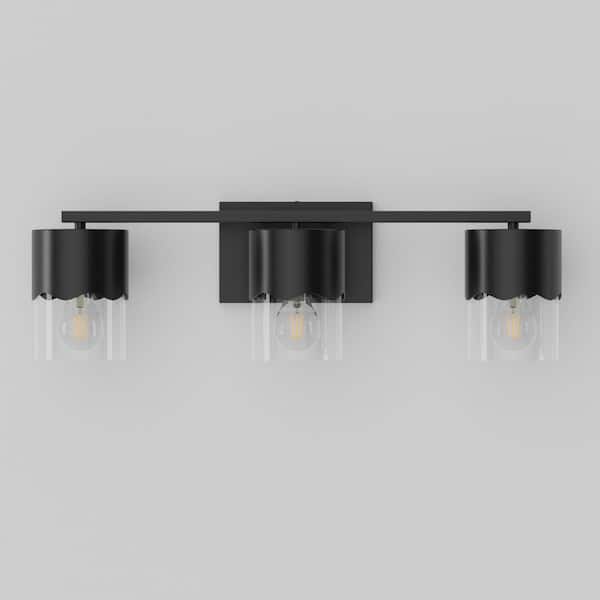 Austin 24 in. Modern 3-Light Spray Paint Black Vanity Light with Clear Glass Shades