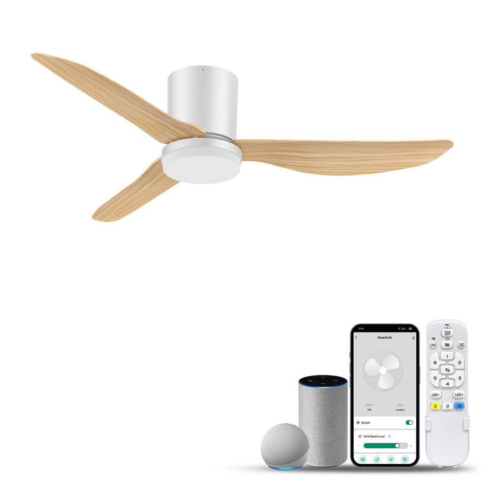 42inch White Brown Smart Flush Mount Outdoor Indoor Ceiling Fan with LED Light Remote/Voice/App 3 Blades Quiet Dimmable price history on PriceWatchPro