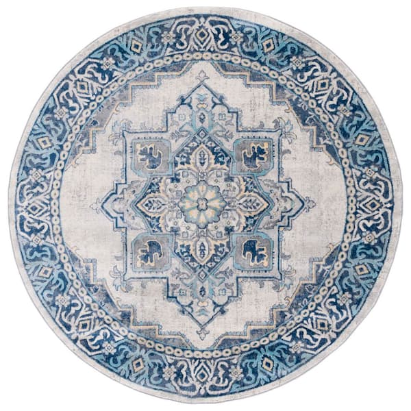 Brentwood 7 ft. x 7 ft. Aqua/Light Gray Floral Medallion Ornate Round Area Rug