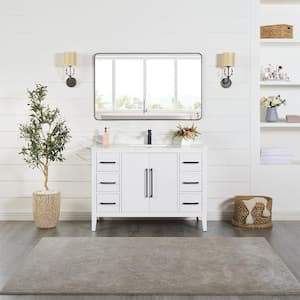 Laurel 48 in. W x 22 in. D x 34 in. H Single Sink Bath Vanity in White with Calacatta White Quartz Top and Mirror