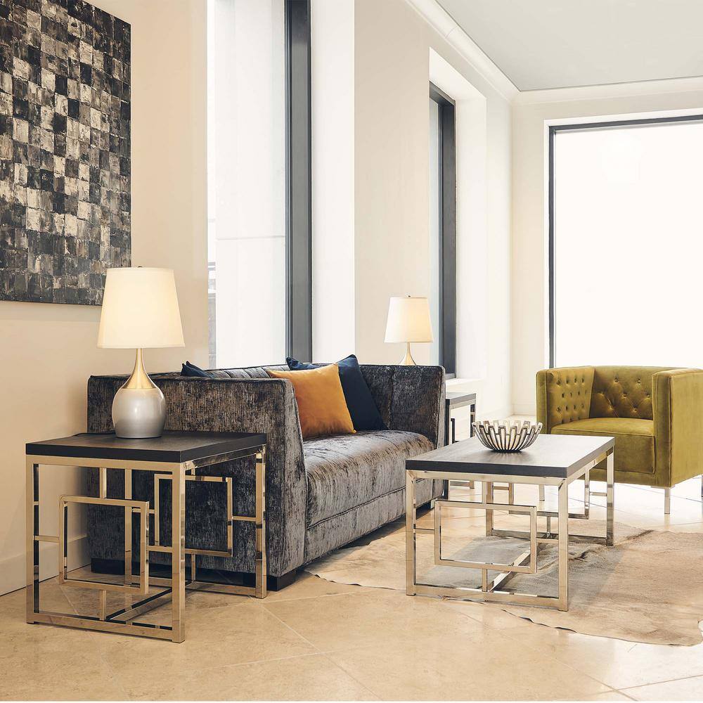 Harper Transitional Square End Table in Brown Chrome with Intricate Leg Design