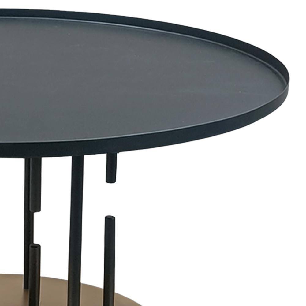 31" Round Matte Black and Brass Metal Coffee Table