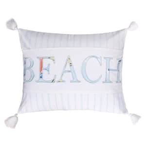 Sancti Petri Blue and White Stripe "Beach" Appliqued 14 in. x 18 in. Throw Pillow