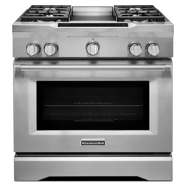 KitchenAid Commercial-Style 5.1 cu. ft. Slide-In Dual Fuel Range with Self-Cleaning Convection Oven in Stainless Steel