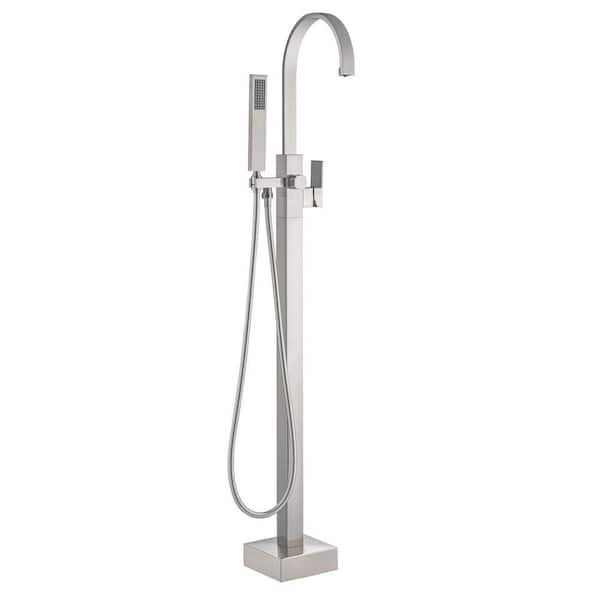 Single-Handle Freestanding Floor Mount Claw Foot Tub Faucet with Hand Shower in Brushed Nickel Finish