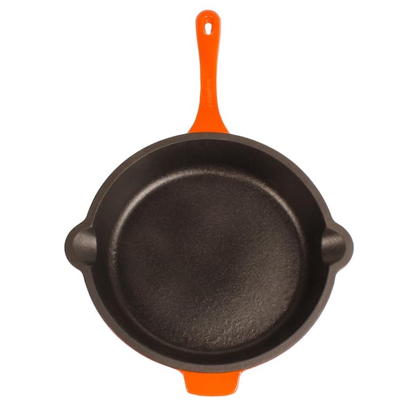 Orange Enameled Cast Iron Skillet Fry Pan by Nardelli Cookware