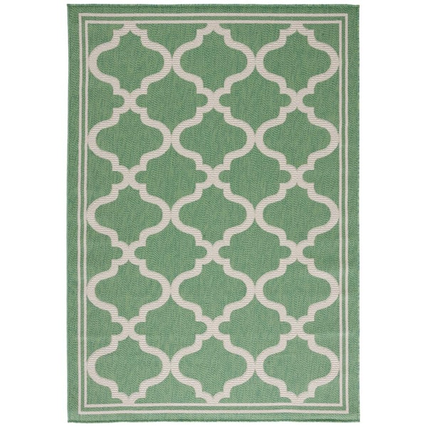 SAFAVIEH Bermuda Green/Beige 4 ft. x 6 ft. Border Trellis Indoor/Outdoor Patio Area Rug