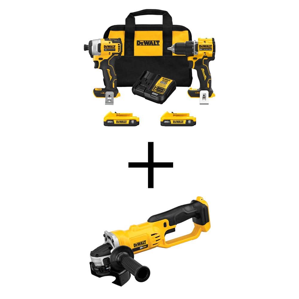 DEWALT ATOMIC 20-Volt MAX Lithium-Ion Cordless Combo Kit (2-Tool) and 4.5 in. - 5 in. Grinder with (2) 2Ah Batteries & Charger