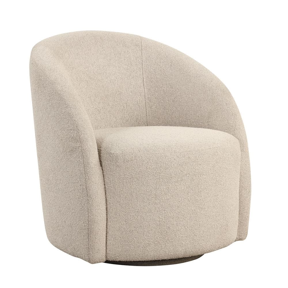 Khaki Velvet Barrel Swivel Accent Chair with Wood Frame