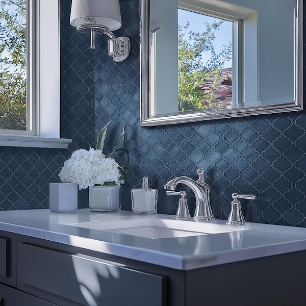 MSI Bay Blue Glossy Arabesque 11 in. x 15 in. Glossy Ceramic