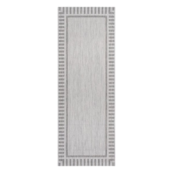 Paseo Kiano Ash/Steel 2 ft. x 6 ft. Striped Border Indoor/Outdoor Runner Rug