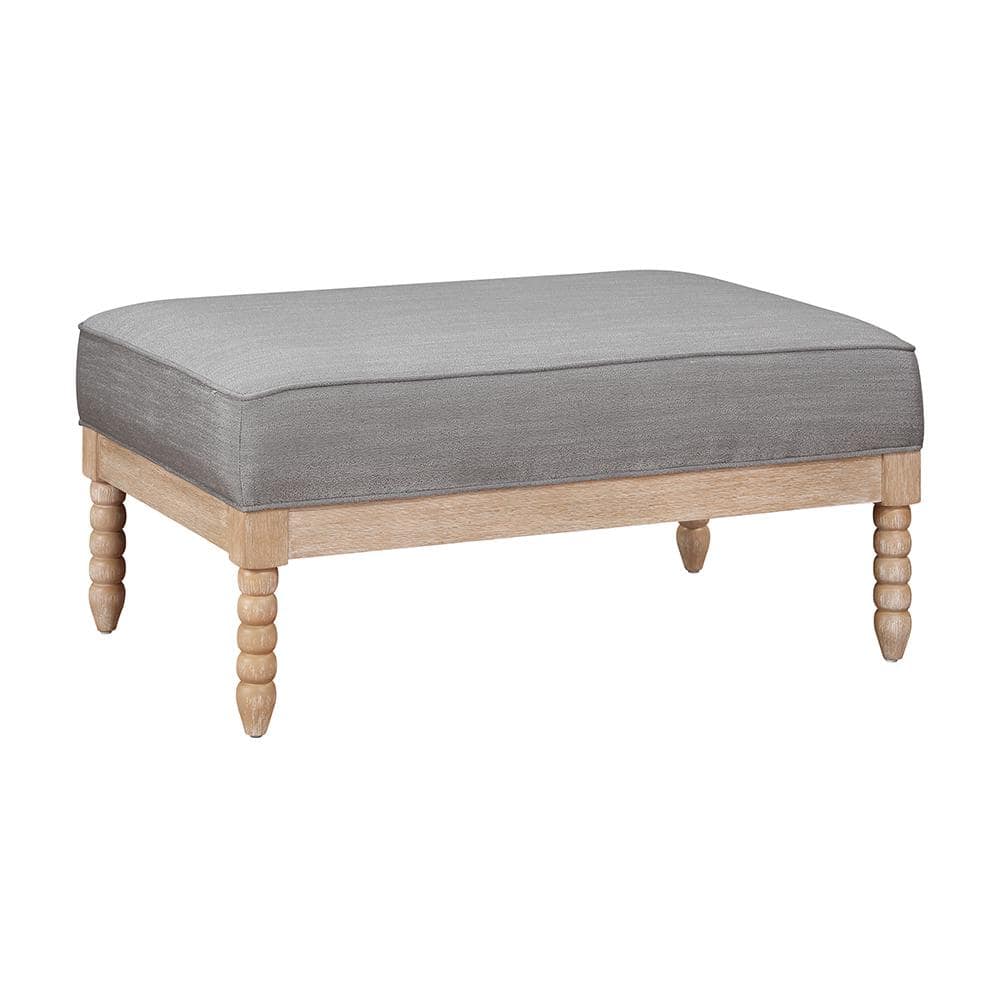Gray Fabric Upholstered Rectangular Accent Ottoman with Natural Wood Frame