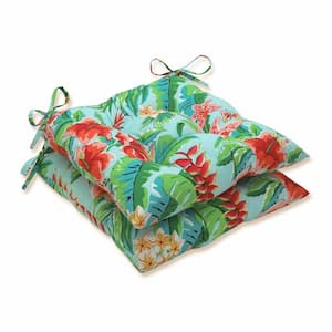 Floral 19 x 19 2-Piece Outdoor Dining chair Cushion in Blue/Green Tropical Paradise