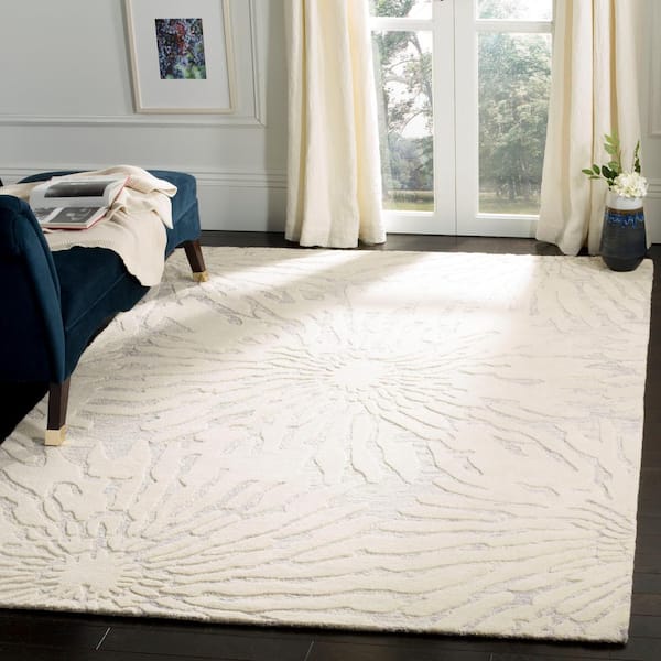 Bella Silver/Ivory Doormat 3 ft. x 4 ft. Floral Area Rug