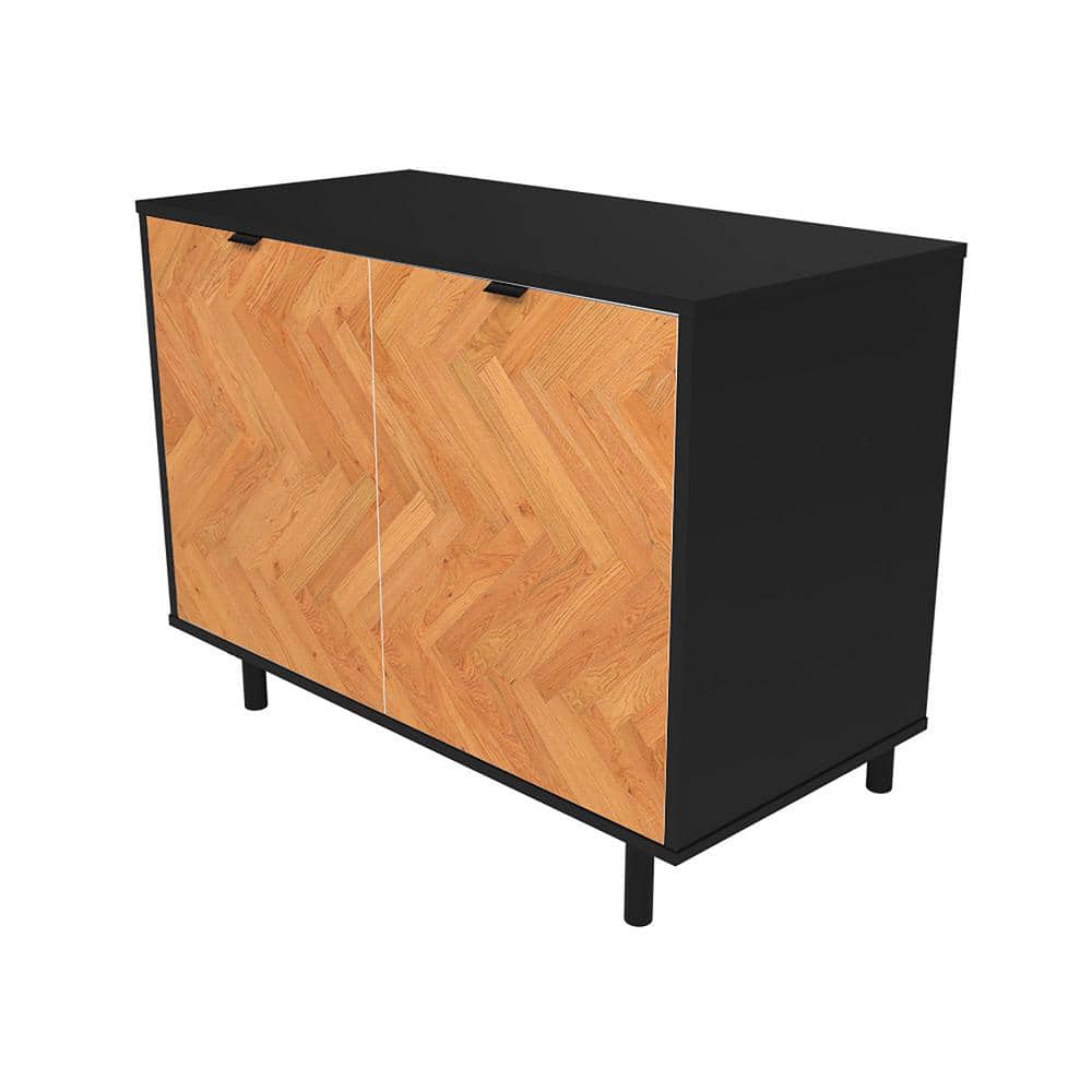 Black and Wood Mid-Century Modern Freestanding Office Cabinet