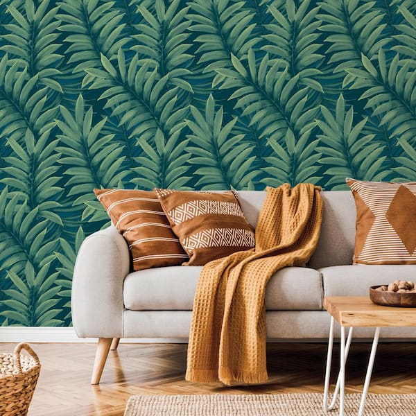 Moody Green Palm Leaves Vinyl Peel and Stick Wallpaper Roll, (Covers 28 sq. ft.)