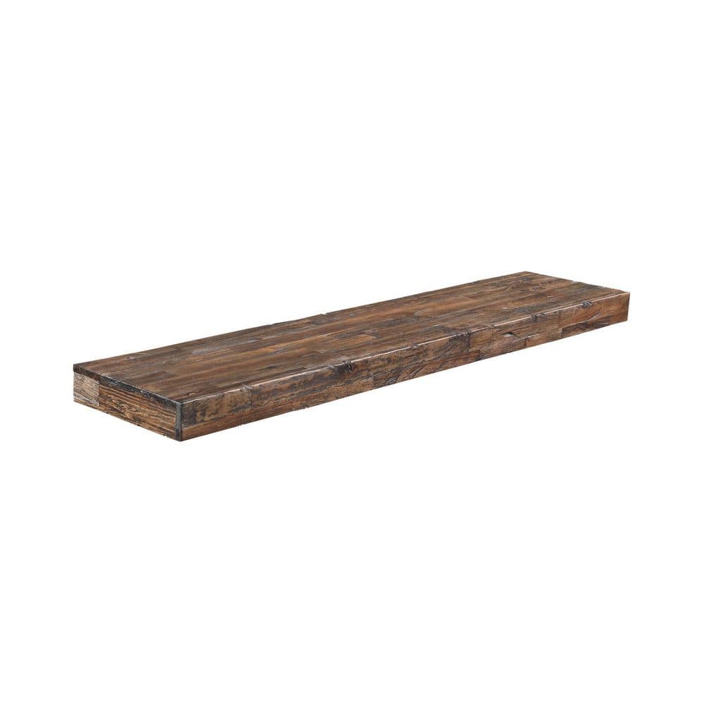 Distressed Dark Brown Acacia Wood 3-Tier Floating Shelves with Hidden Storage