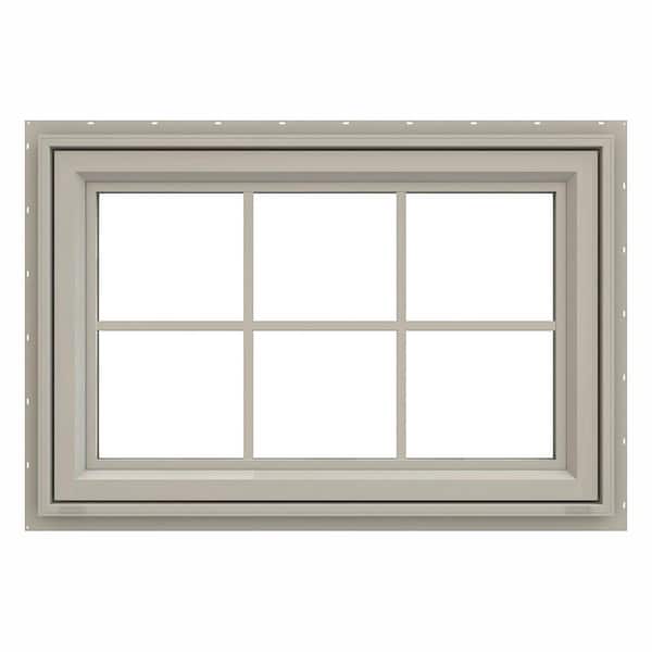 JELD-WEN 35.5 in. x 23.5 in. V-4500 Series Desert Sand Vinyl Awning Window with Colonial Grids/Grilles
