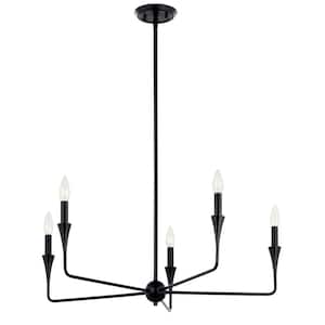 Alvaro 30.25 in. 5-Light Black Modern Candle Chandelier for Dining Room