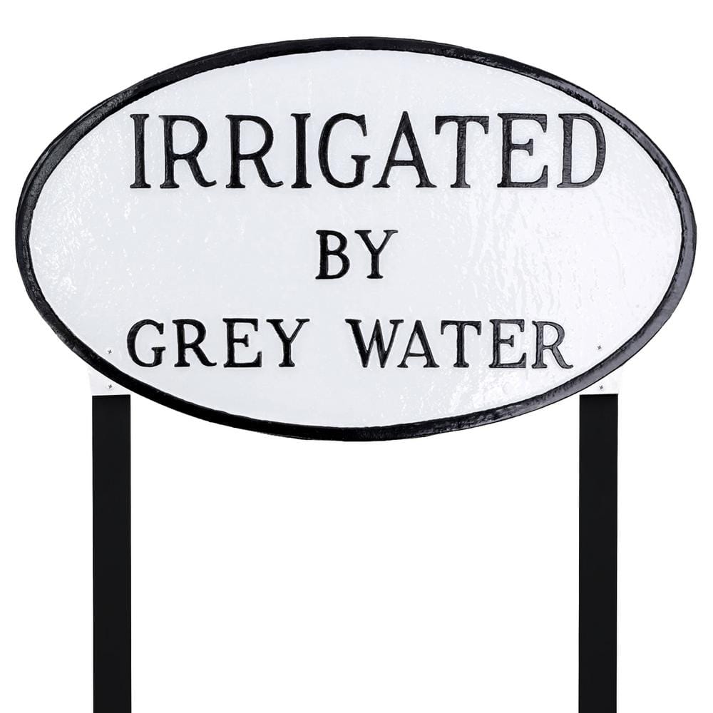 10 in. x 18 in. Large Oval Irrigated By Grey Water Statement Plaque Sign with Lawn Stakes - White/Black price history on PriceWatchPro